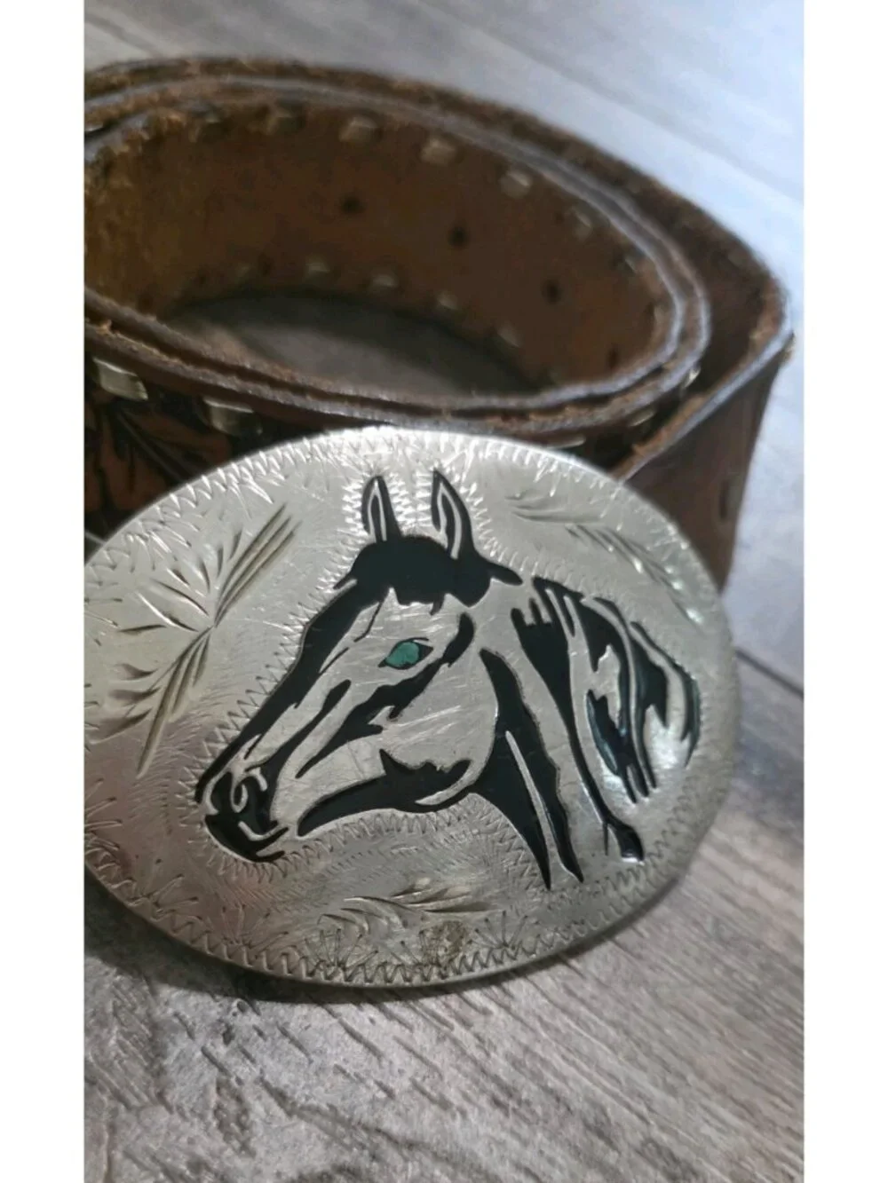 Vtg Wil-Aren Originals Western Turquois Inlay Horse Head Belt buckle Handmade